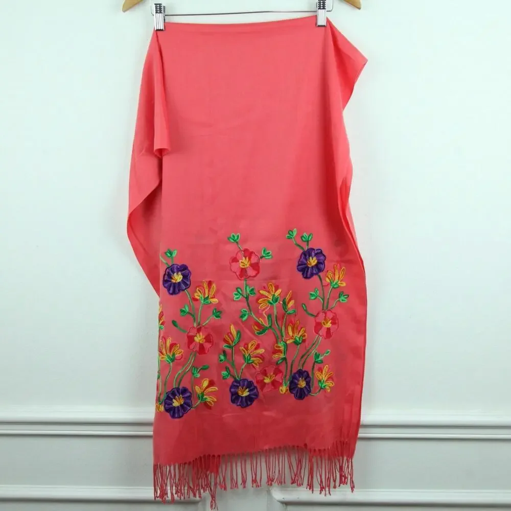 Womens Scarf Pink Floral Embroidered Dainty 26